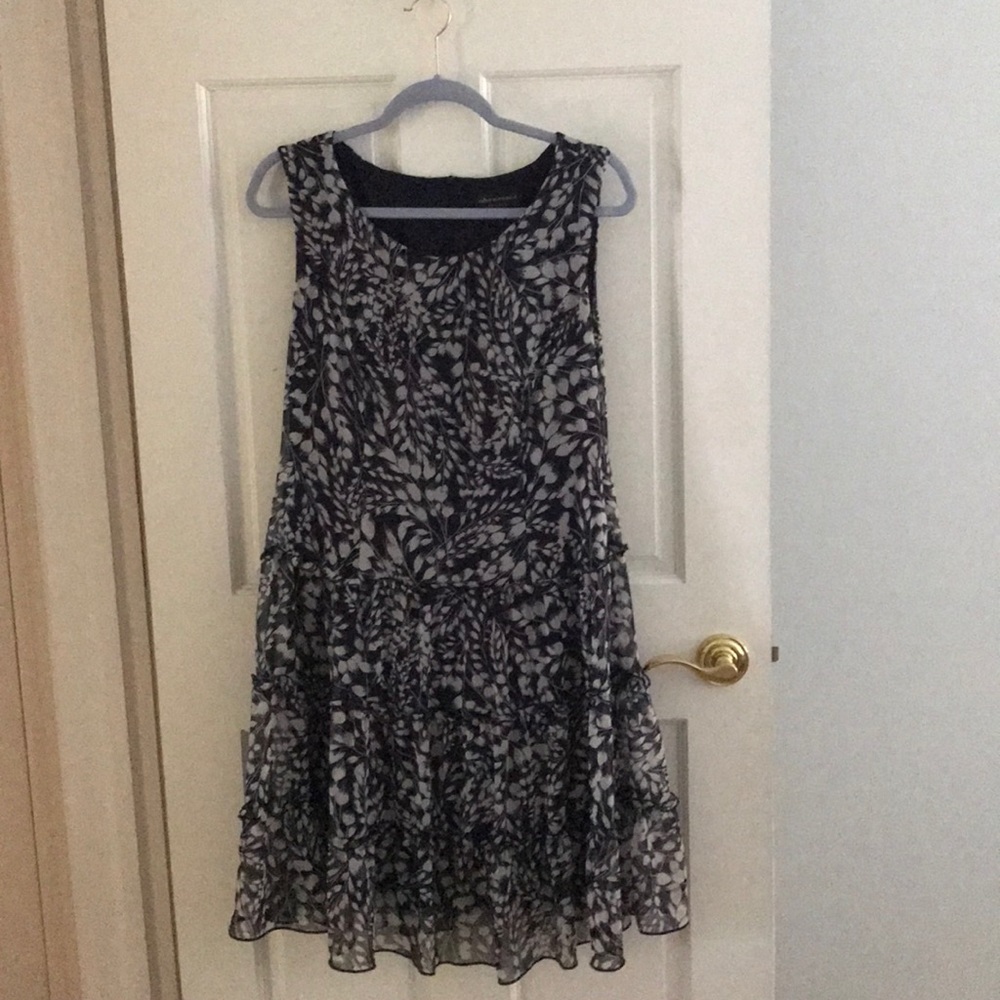 Connected Apparel Navy Blue and White Floral Dress